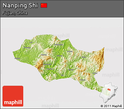 Physical 3D Map of Nanping Shi, cropped outside