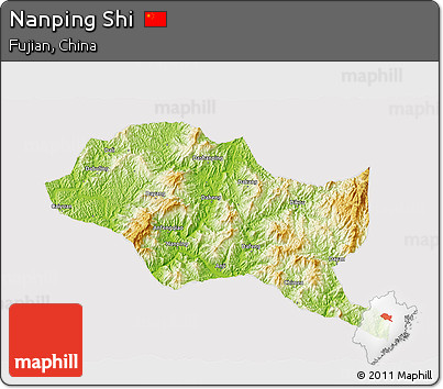 Physical 3D Map of Nanping Shi, cropped outside