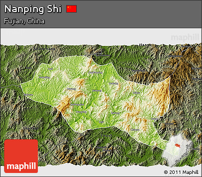 Physical 3D Map of Nanping Shi, darken