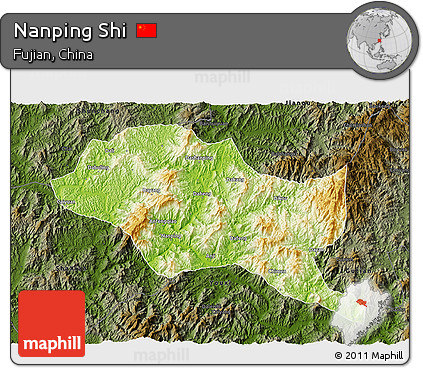 Physical 3D Map of Nanping Shi, darken