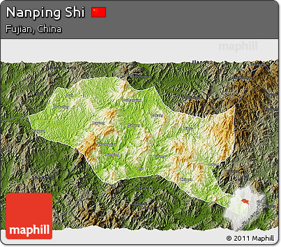 Physical 3D Map of Nanping Shi, darken