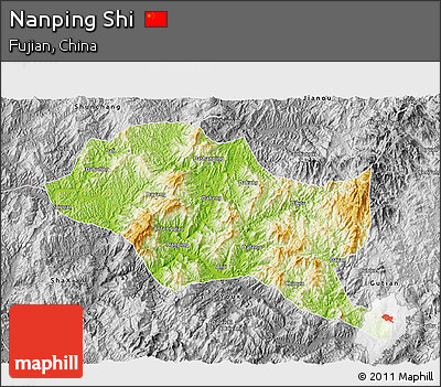 Physical 3D Map of Nanping Shi, desaturated
