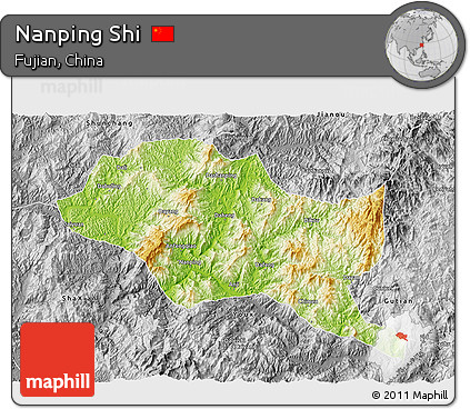 Physical 3D Map of Nanping Shi, desaturated