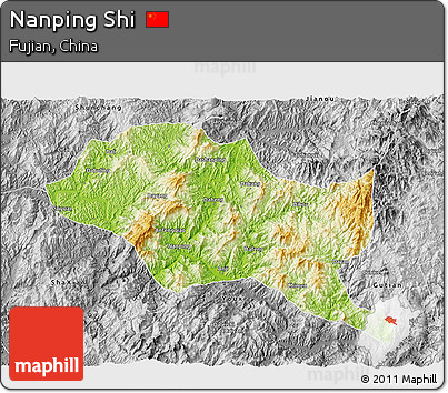 Physical 3D Map of Nanping Shi, desaturated