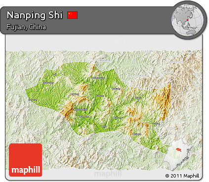 Physical 3D Map of Nanping Shi, lighten