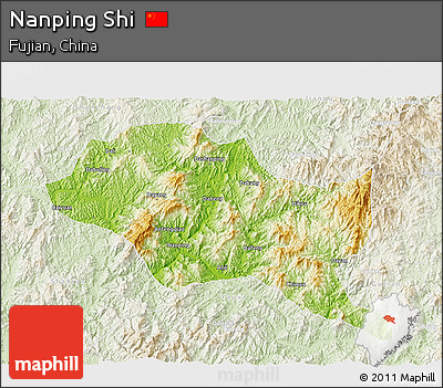 Physical 3D Map of Nanping Shi, lighten