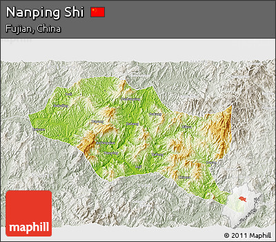 Physical 3D Map of Nanping Shi, lighten, semi-desaturated