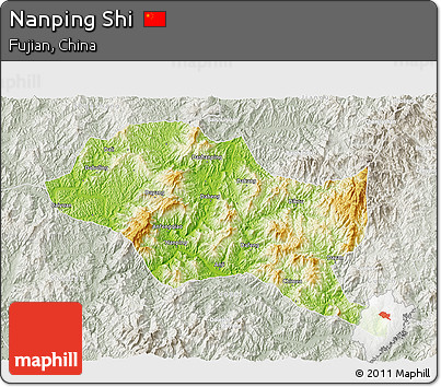 Physical 3D Map of Nanping Shi, lighten, semi-desaturated