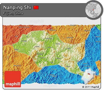 Physical 3D Map of Nanping Shi, political outside