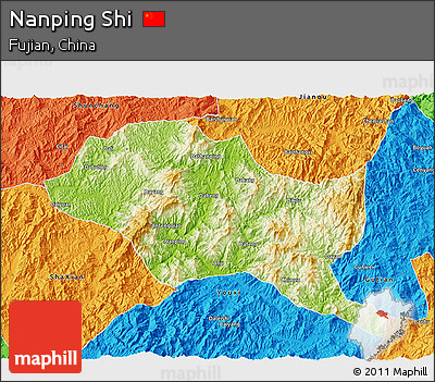 Physical 3D Map of Nanping Shi, political outside