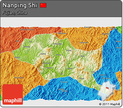 Physical 3D Map of Nanping Shi, political outside