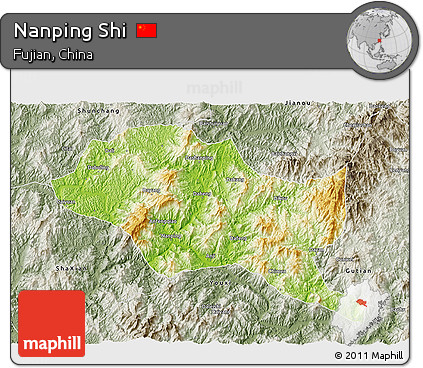 Physical 3D Map of Nanping Shi, semi-desaturated