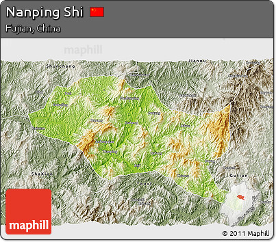 Physical 3D Map of Nanping Shi, semi-desaturated