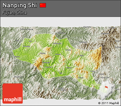 Physical 3D Map of Nanping Shi, semi-desaturated
