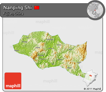 Physical 3D Map of Nanping Shi, single color outside