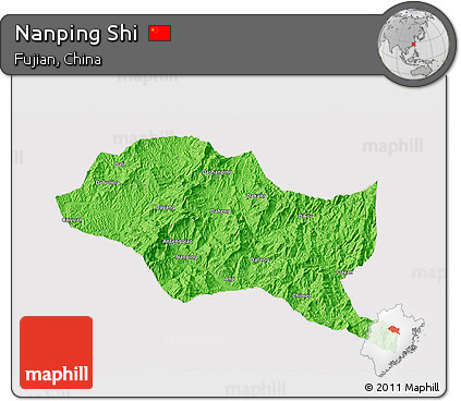 Political 3D Map of Nanping Shi, cropped outside