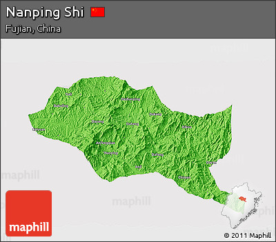 Political 3D Map of Nanping Shi, cropped outside