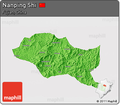 Political 3D Map of Nanping Shi, cropped outside