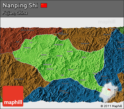 Political 3D Map of Nanping Shi, darken