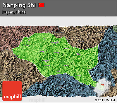 Political 3D Map of Nanping Shi, darken, semi-desaturated