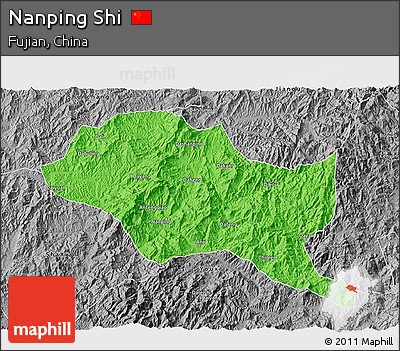 Political 3D Map of Nanping Shi, desaturated