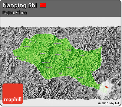 Political 3D Map of Nanping Shi, desaturated