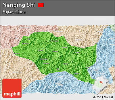 Political 3D Map of Nanping Shi, lighten