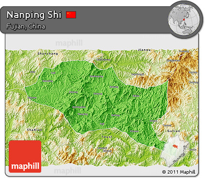 Political 3D Map of Nanping Shi, physical outside