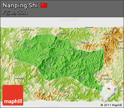 Political 3D Map of Nanping Shi, physical outside