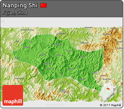 Political 3D Map of Nanping Shi, physical outside