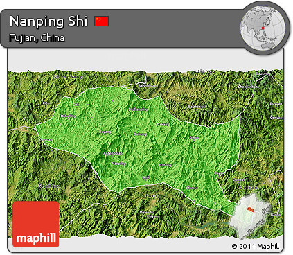 Political 3D Map of Nanping Shi, satellite outside