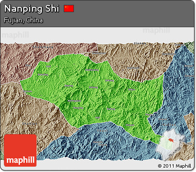 Political 3D Map of Nanping Shi, semi-desaturated