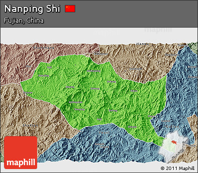 Political 3D Map of Nanping Shi, semi-desaturated