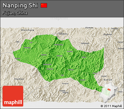 Political 3D Map of Nanping Shi, shaded relief outside