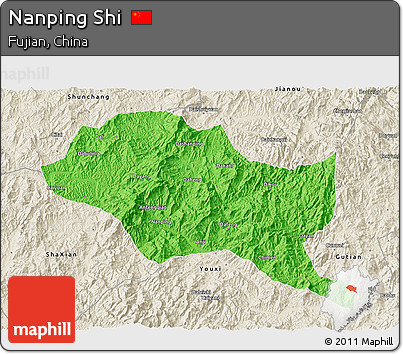 Political 3D Map of Nanping Shi, shaded relief outside