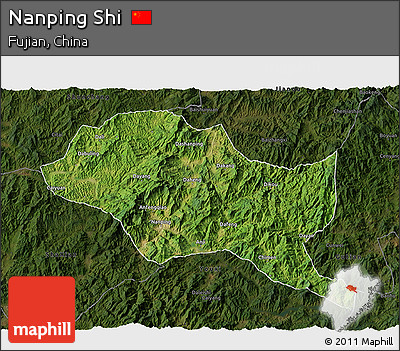 Satellite 3D Map of Nanping Shi, darken