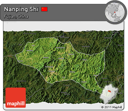 Satellite 3D Map of Nanping Shi, darken