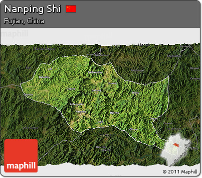 Satellite 3D Map of Nanping Shi, darken