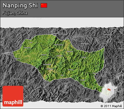 Satellite 3D Map of Nanping Shi, desaturated