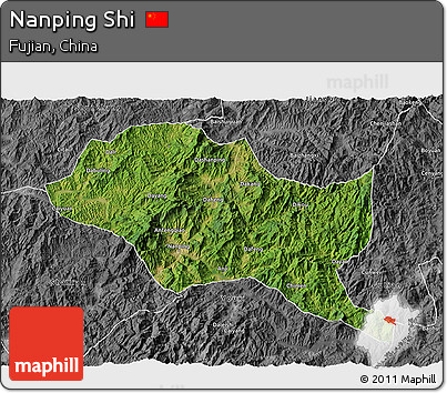 Satellite 3D Map of Nanping Shi, desaturated