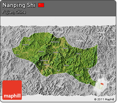 Satellite 3D Map of Nanping Shi, lighten, desaturated