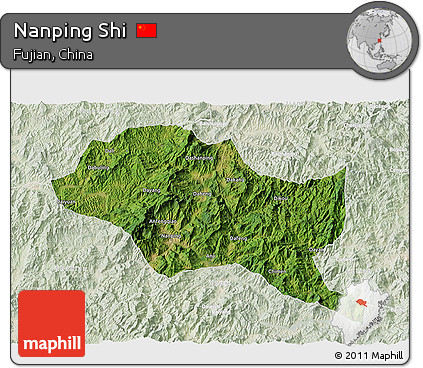 Satellite 3D Map of Nanping Shi, lighten
