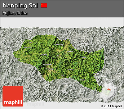Satellite 3D Map of Nanping Shi, lighten, semi-desaturated