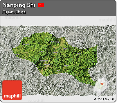 Satellite 3D Map of Nanping Shi, lighten, semi-desaturated