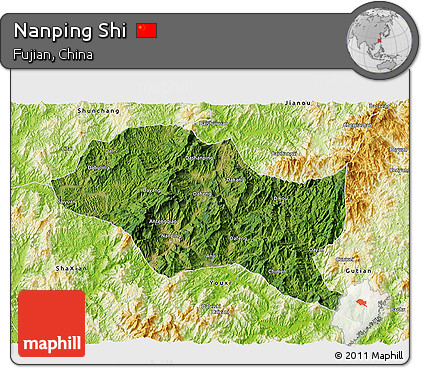 Satellite 3D Map of Nanping Shi, physical outside