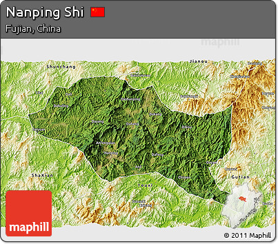 Satellite 3D Map of Nanping Shi, physical outside