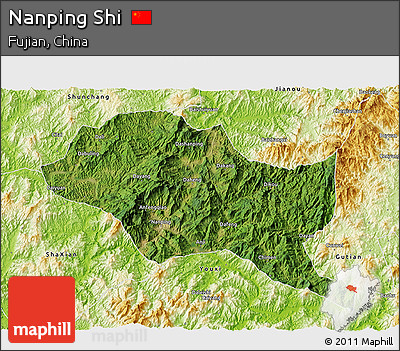 Satellite 3D Map of Nanping Shi, physical outside