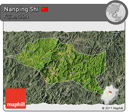 Satellite 3D Map of Nanping Shi, semi-desaturated