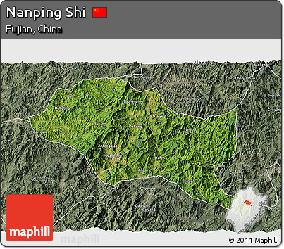 Satellite 3D Map of Nanping Shi, semi-desaturated