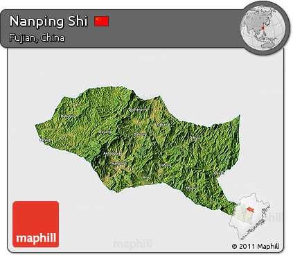 Satellite 3D Map of Nanping Shi, single color outside